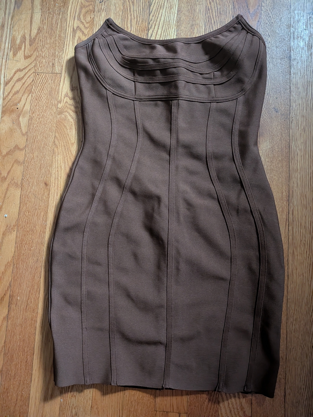 Brown Fitted Strapless Bodycon I'm Dress